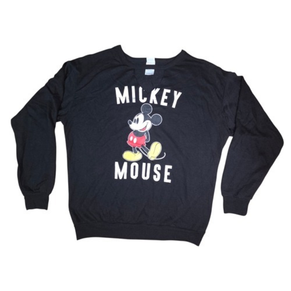 Vintage Jerry Leigh Disney Mickey Mouse Black V-Neck Sweatshirt Large